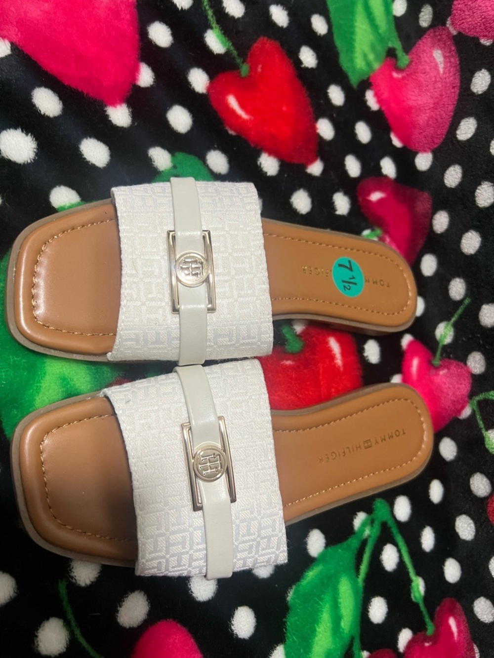 Tommy Hilfiger White Slide Mules with Tan Footbed